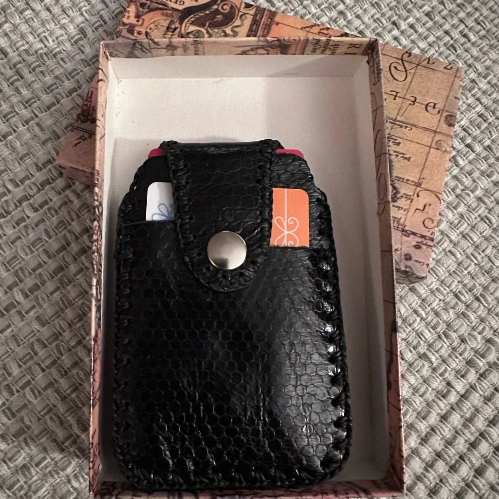 Black Leather credit Card Holder/Money clip Handcrafted